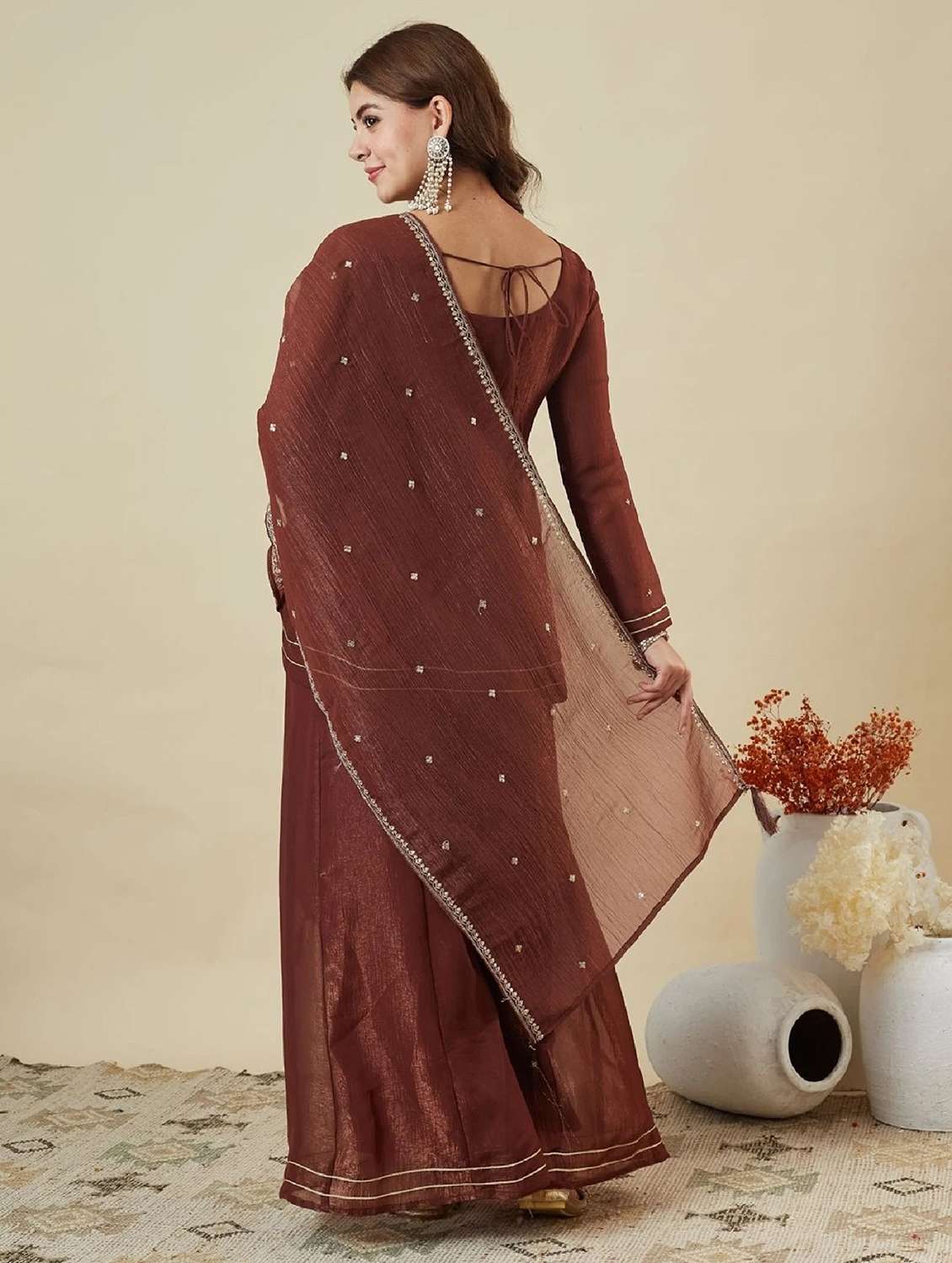 women embroidered long sleeve kurta palazzo with dupatta set - 22524465 -  Standard Image - 3