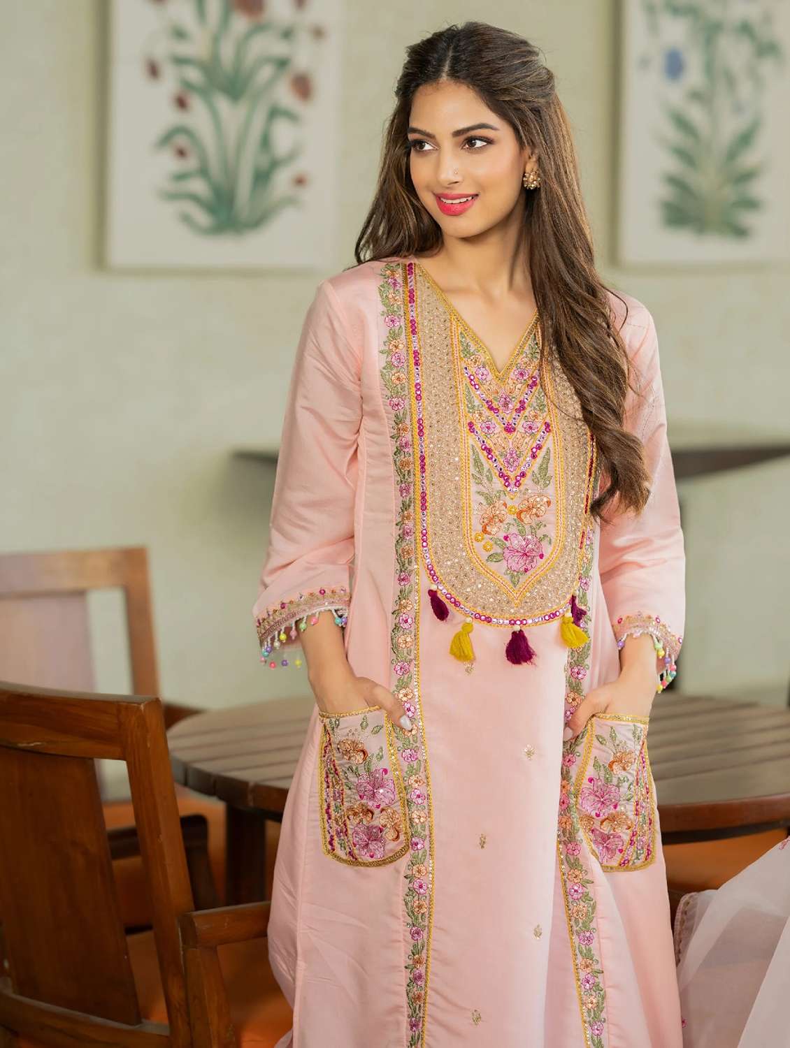 women embroidered three quarter sleeve kurta pant with dupatta set - 22524466 -  Standard Image - 5