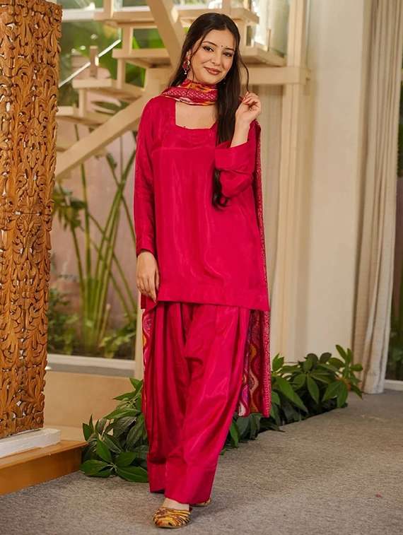women solid long sleeve kurta salwar with dupatta set - 22524467 -  Standard Image - 3