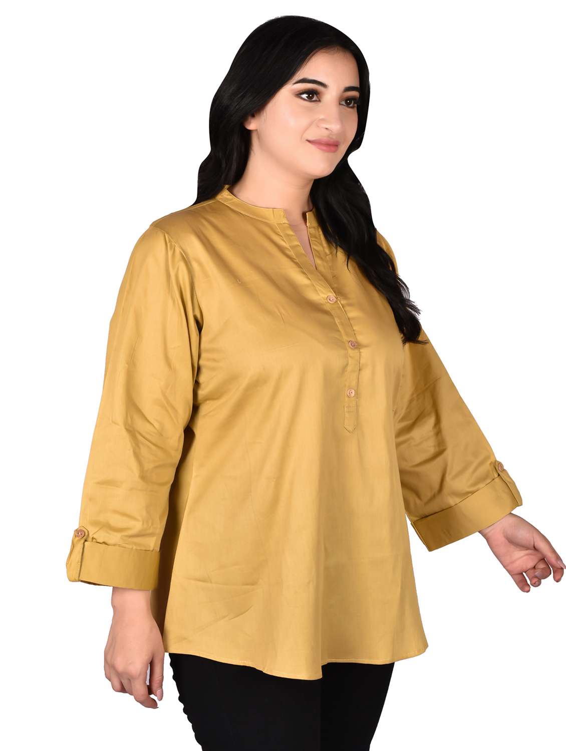 women solid mandarin neck regular top - 22524482 -  Standard Image - 3