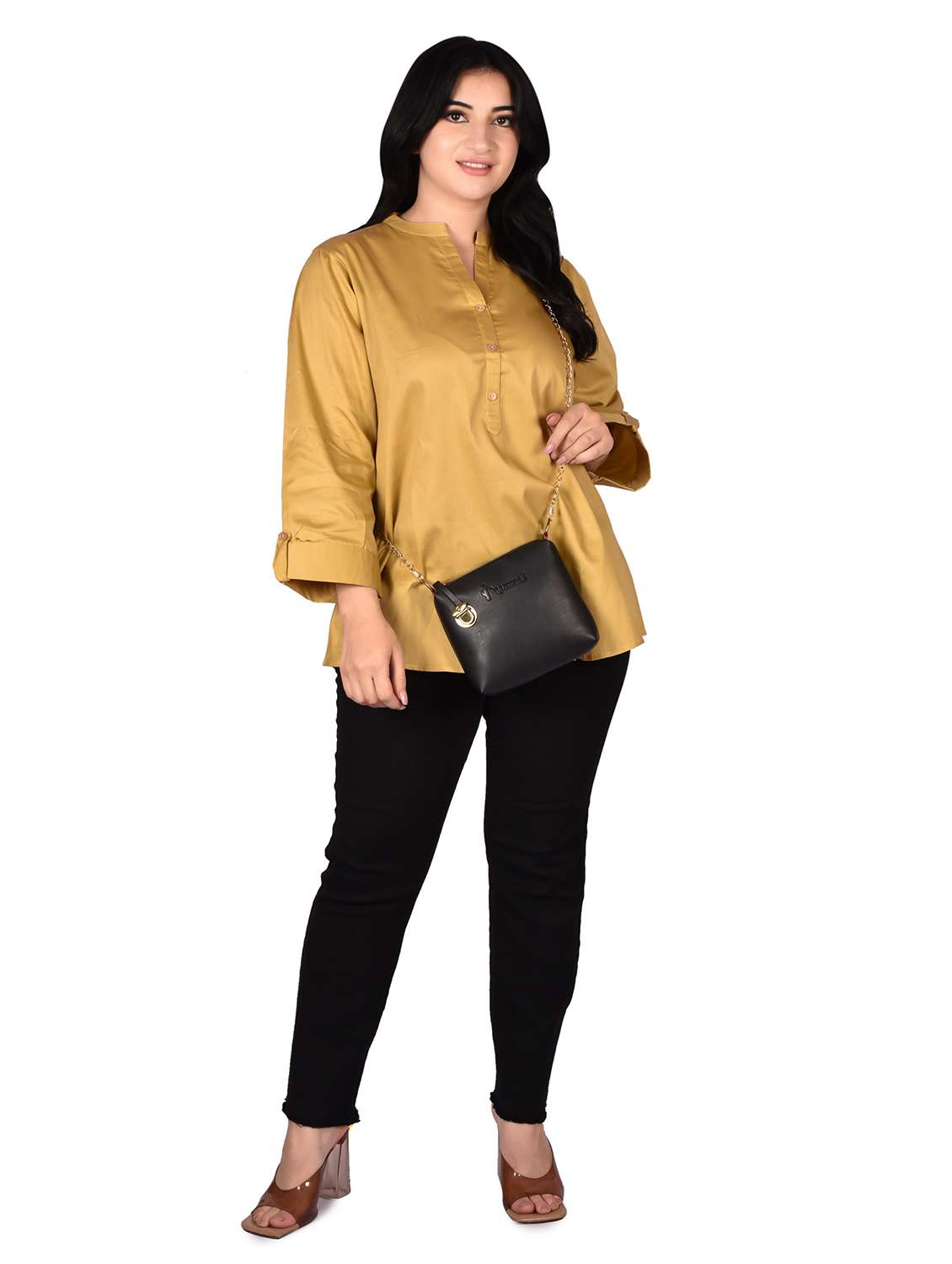 women solid mandarin neck regular top - 22524482 -  Standard Image - 5