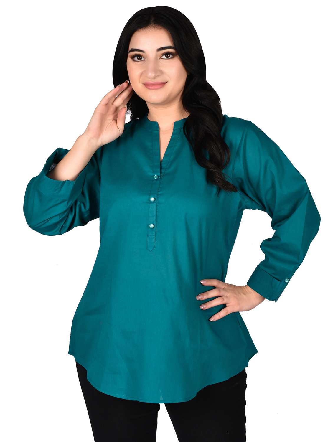 women solid mandarin neck regular top