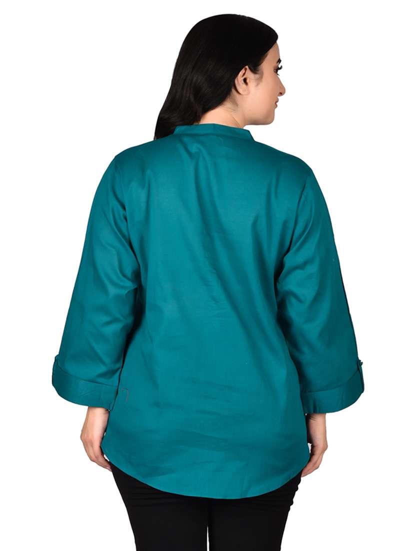 women solid mandarin neck regular top - 22524490 -  Standard Image - 3