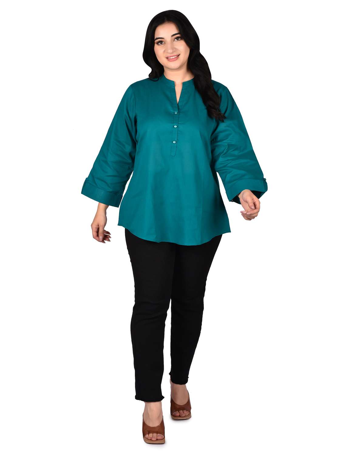 women solid mandarin neck regular top - 22524490 -  Standard Image - 5