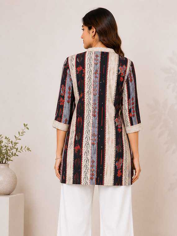 women printed three quarter sleeve straight kurti - 22524536 -  Standard Image - 3
