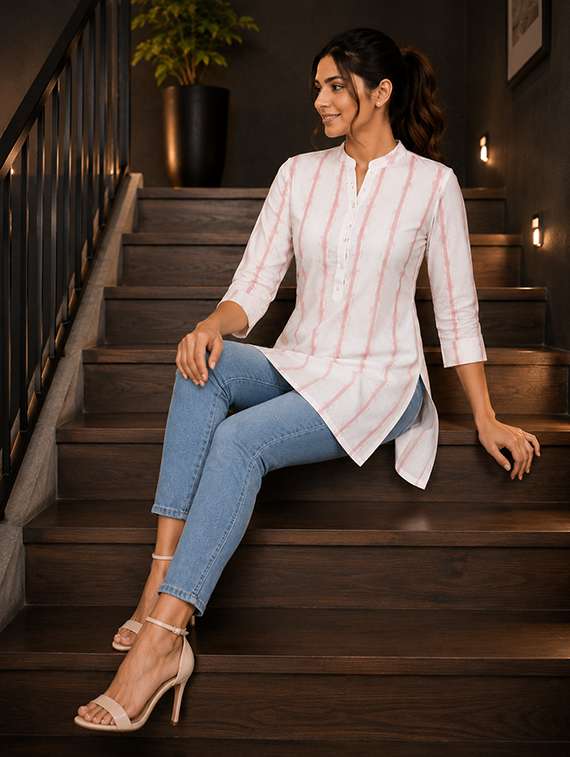 women printed three quarter sleeve straight kurti - 22524545 -  Standard Image - 3
