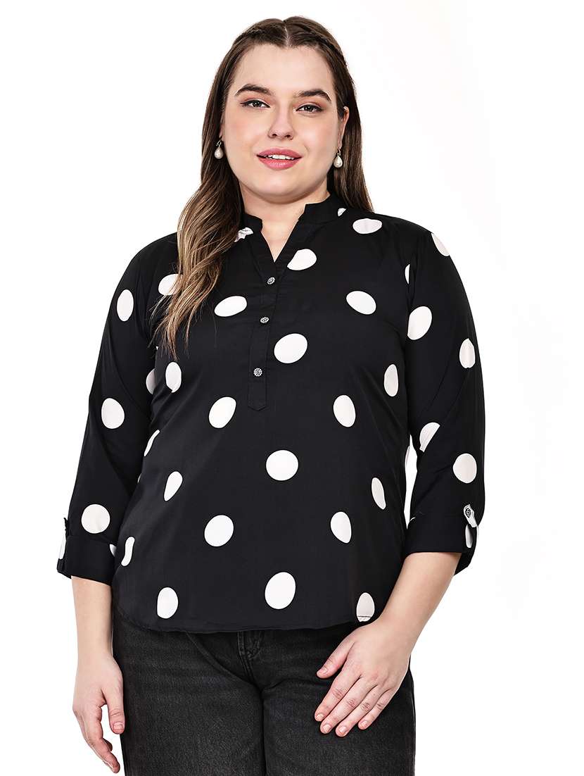 women printed mandarin neck regular top