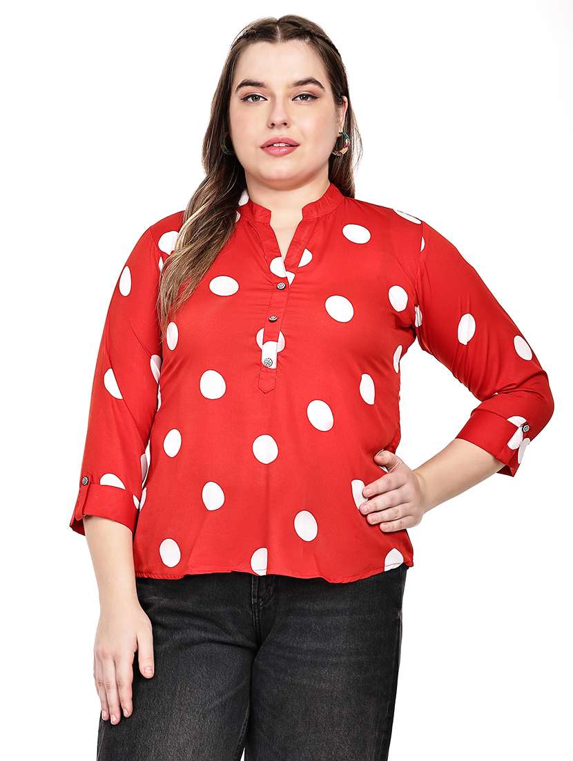women printed mandarin neck regular top