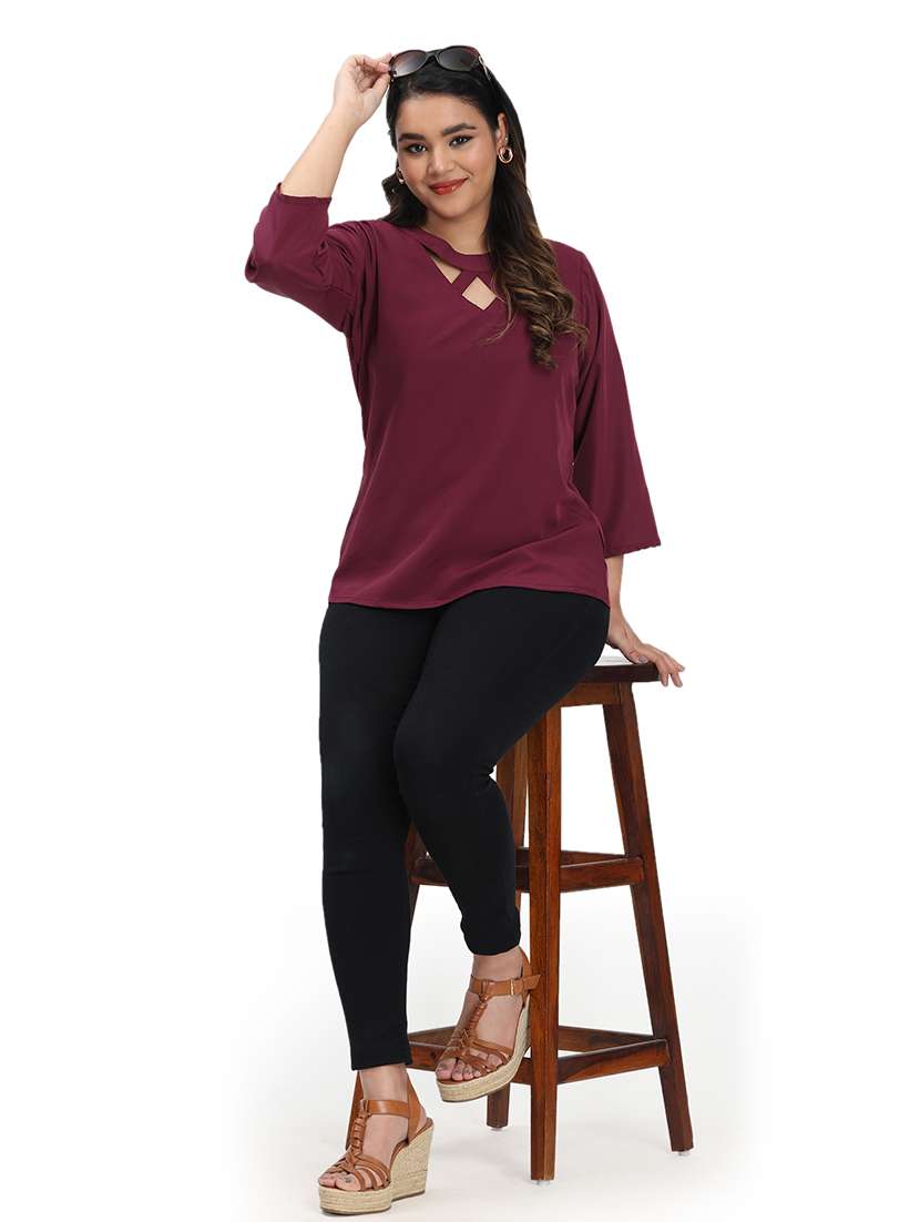 Women Solid Round Neck Regular Top - 22526625 -  Standard Image - 5