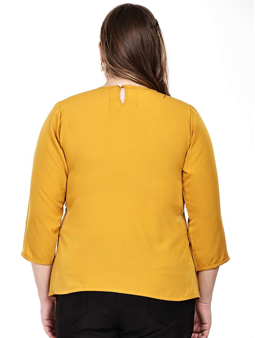 Yellow Crepe Solid Regular Fit Top With Criss-cross Neck - 22526626 -  Standard Image - 3