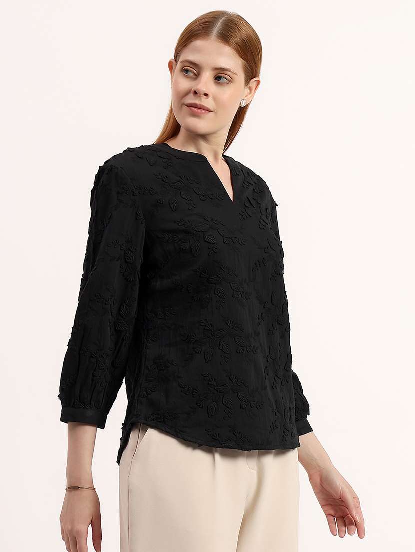 women embroidered mandarin neck regular top - 22526750 -  Standard Image - 3