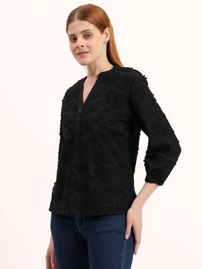 women embroidered mandarin neck regular top - 22526751 -  Standard Image - 3