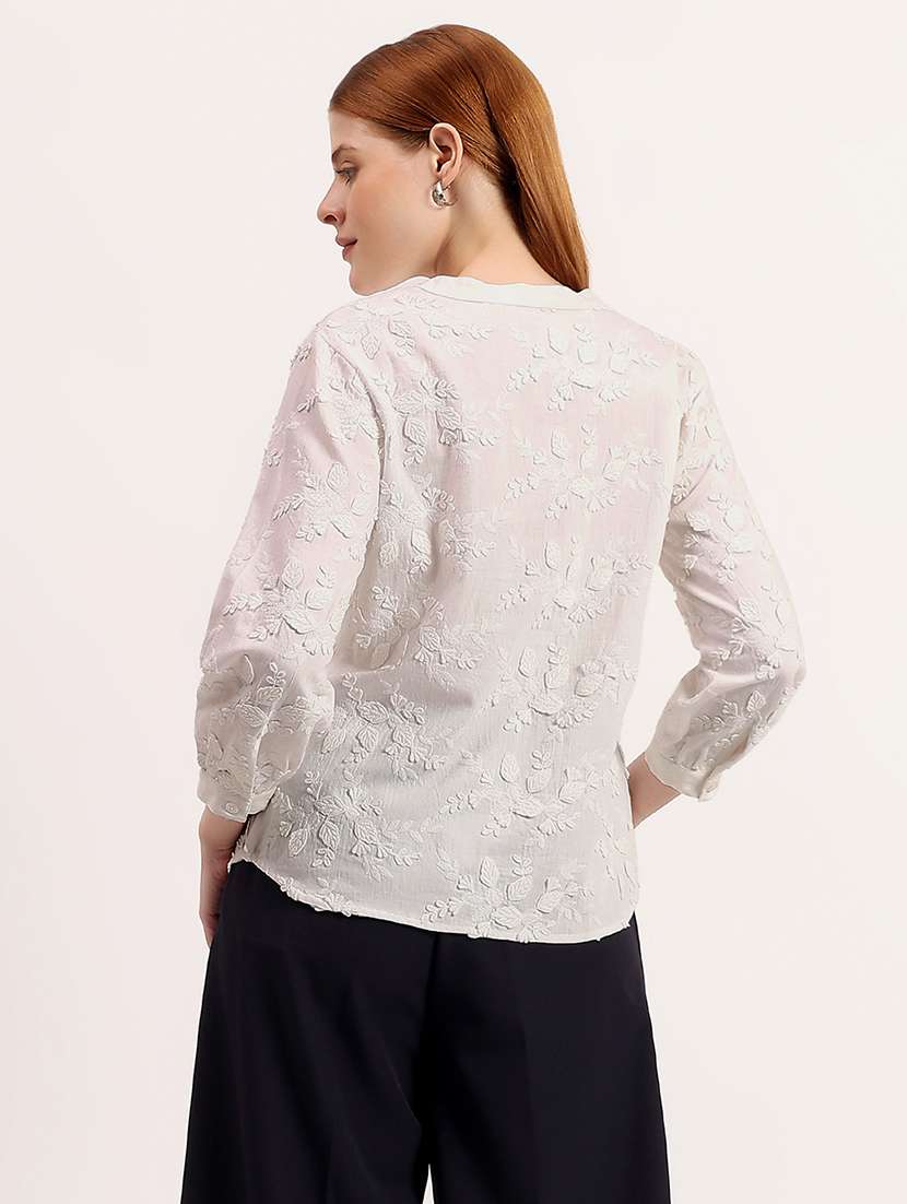 women embroidered mandarin neck regular top - 22526752 -  Standard Image - 3