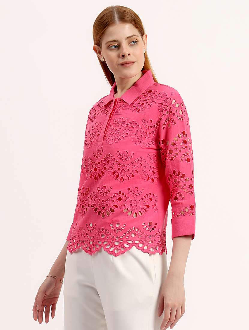 women self design collared regular top - 22526756 -  Standard Image - 3