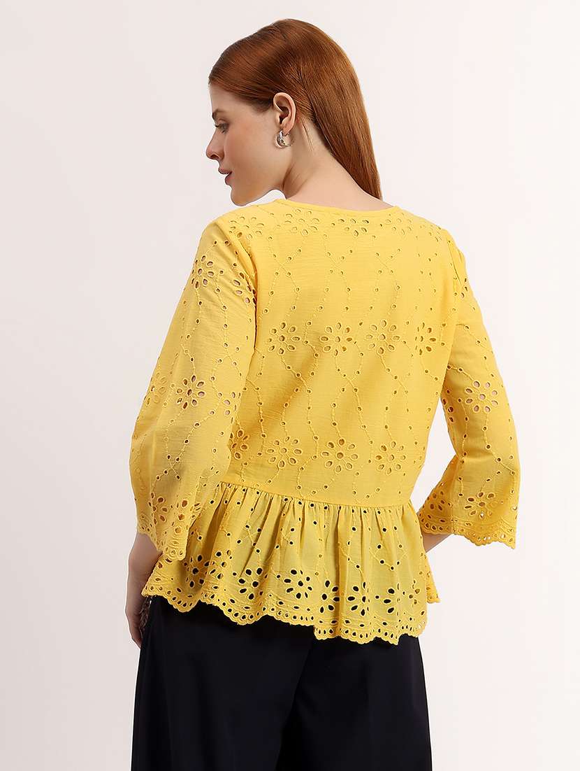 women self design v neck peplum top - 22526758 -  Standard Image - 3