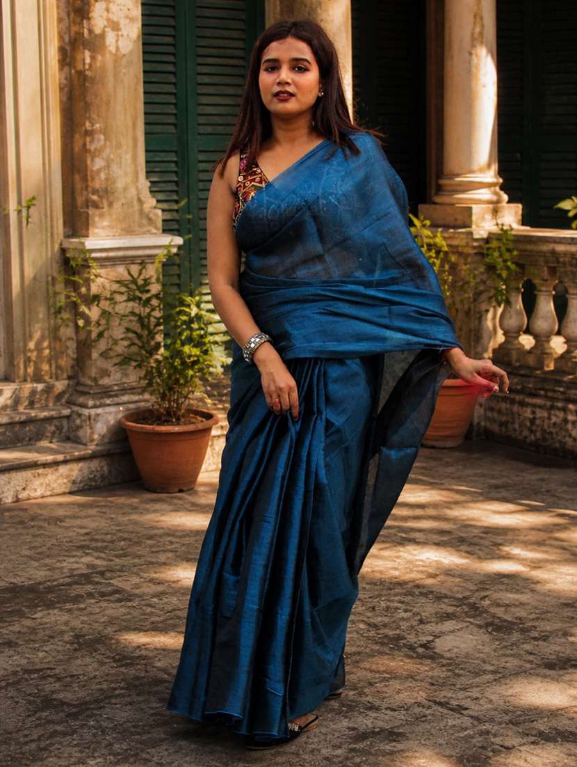 women solid plain saree with blouse