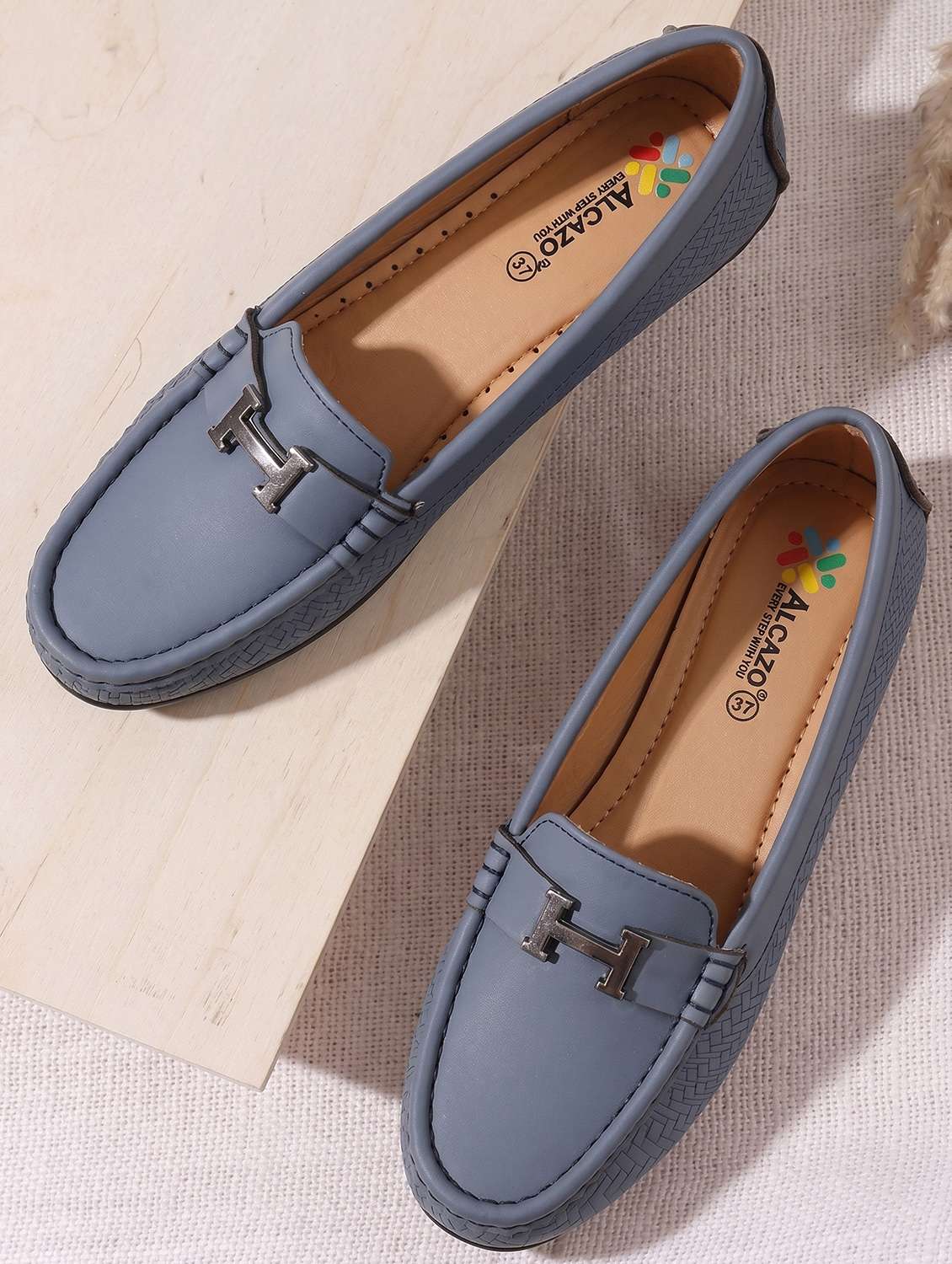 women textured slip on loafers