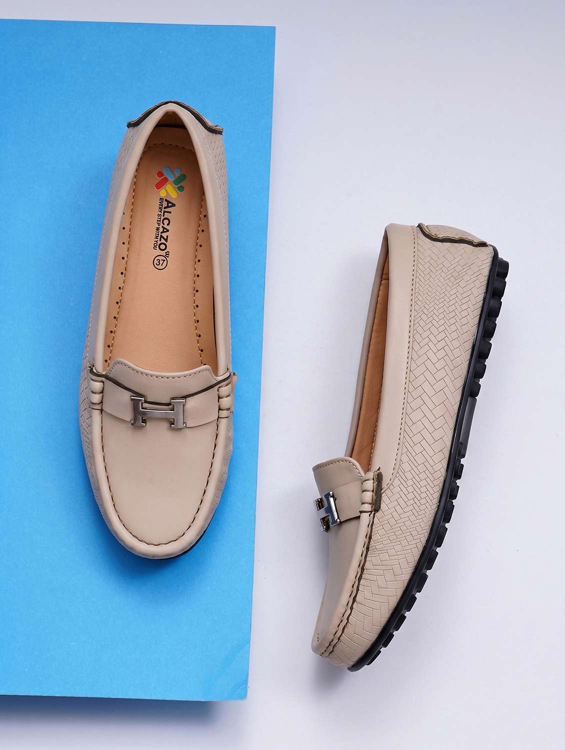 women textured slip on loafers