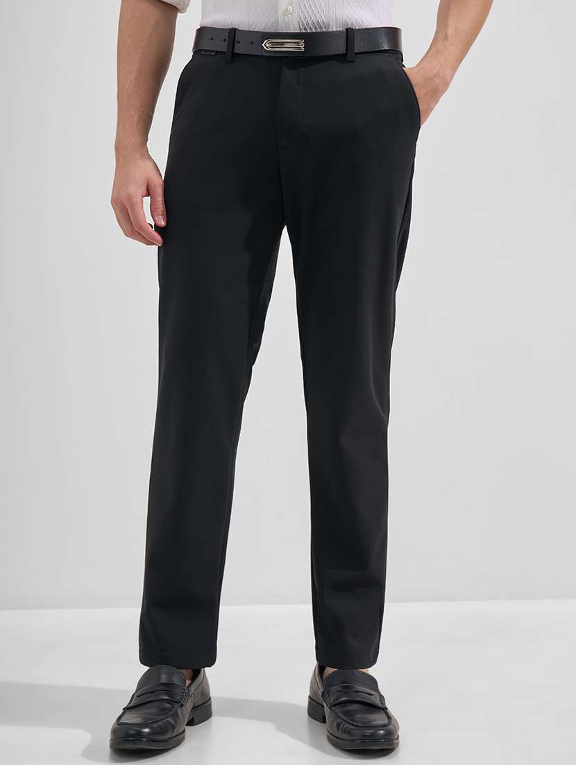 men solid mid rise flat front formal trouser