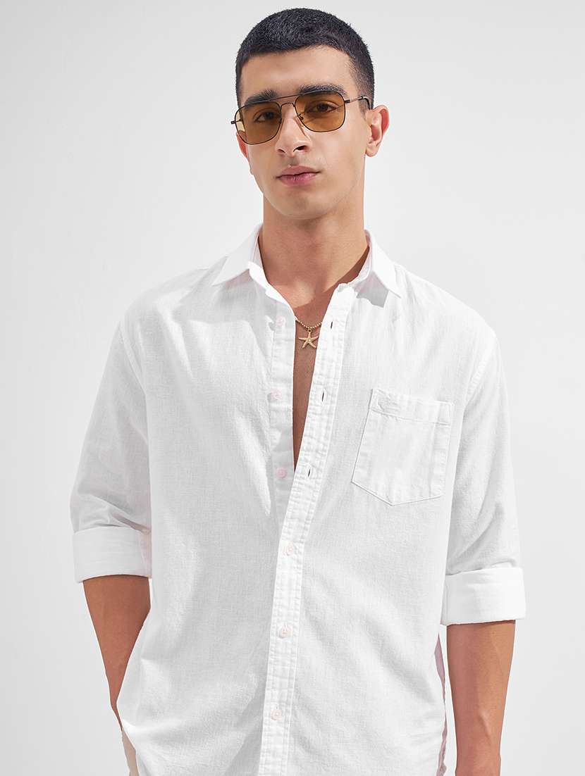 men solid long sleeve regular fit casual shirt