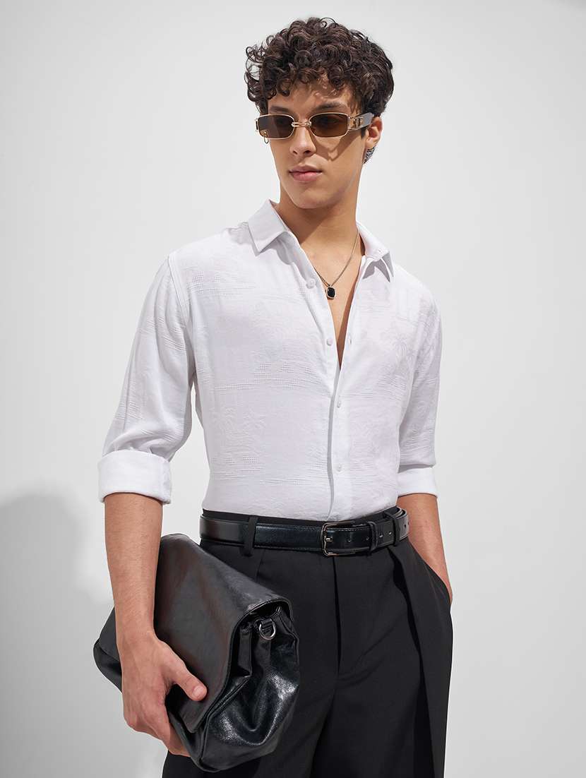 men self design long sleeve regular fit casual shirt