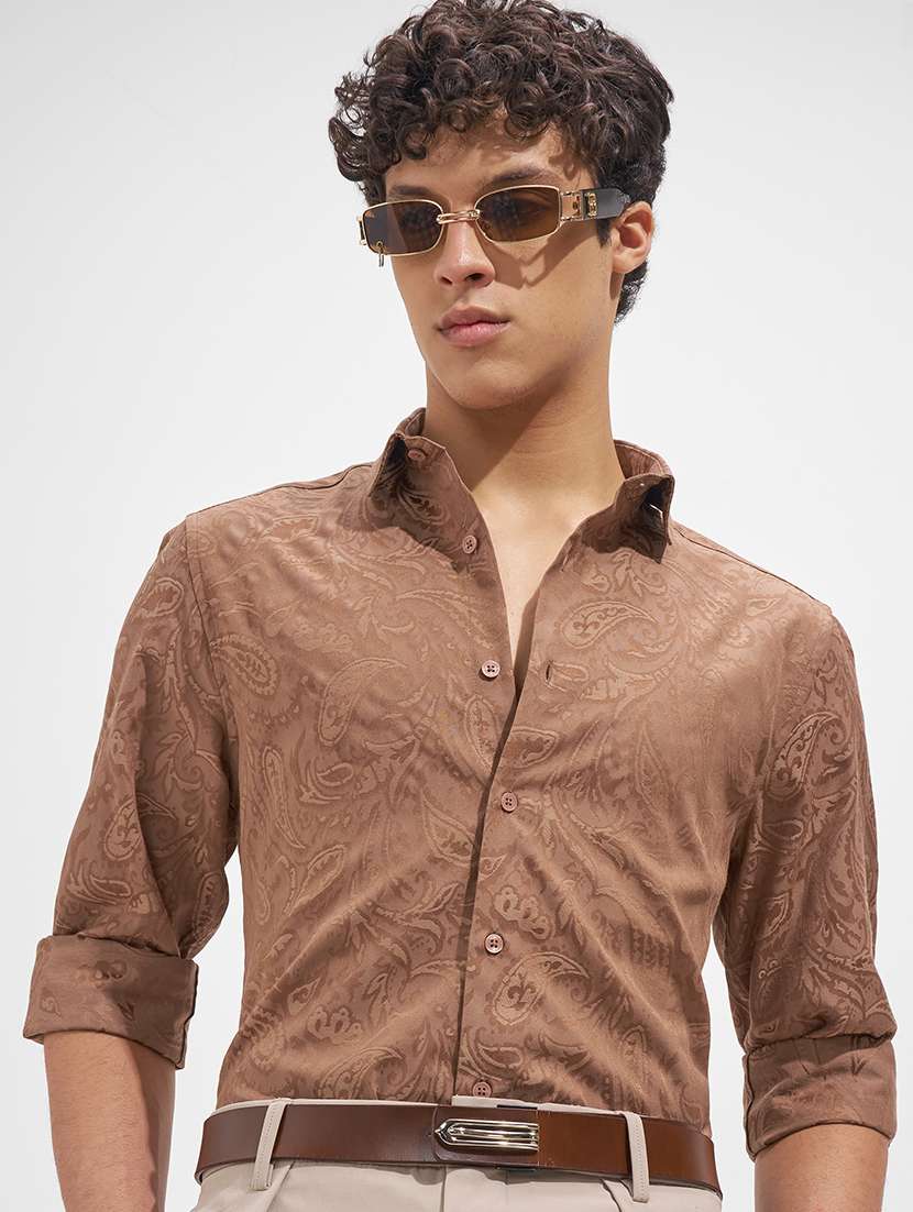men self design long sleeve regular fit casual shirt