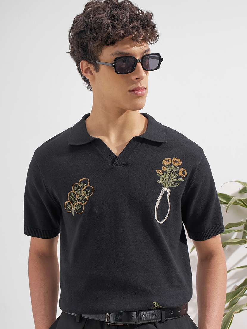 men self design short sleeve regular fit polo t-shirt