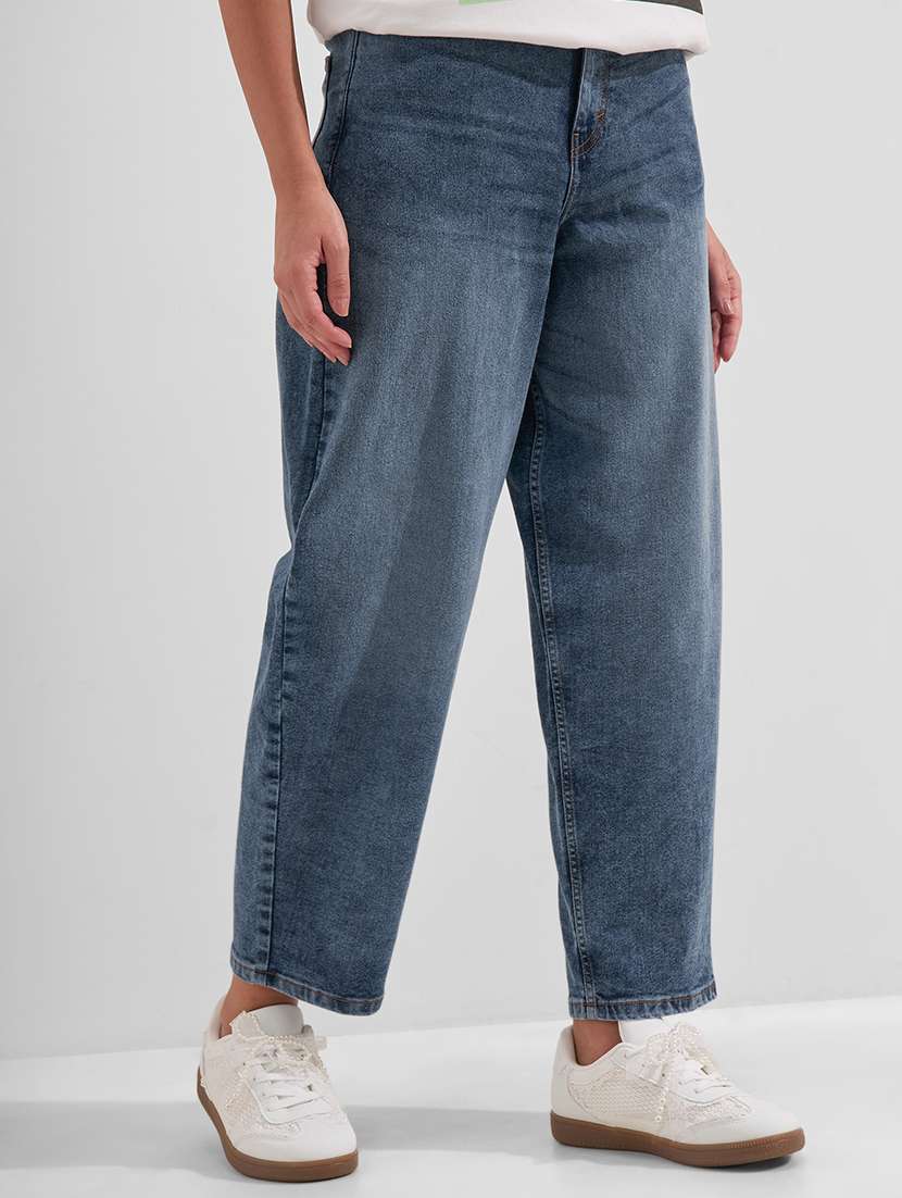 women solid high rise barrel jeans - 22526937 -  Standard Image - 3