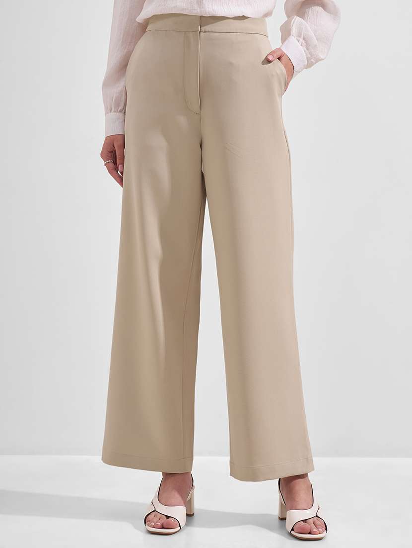 women solid high rise straight fit trouser