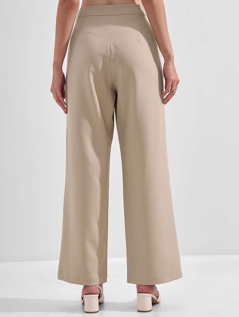 women solid high rise straight fit trouser - 22526941 -  Standard Image - 3