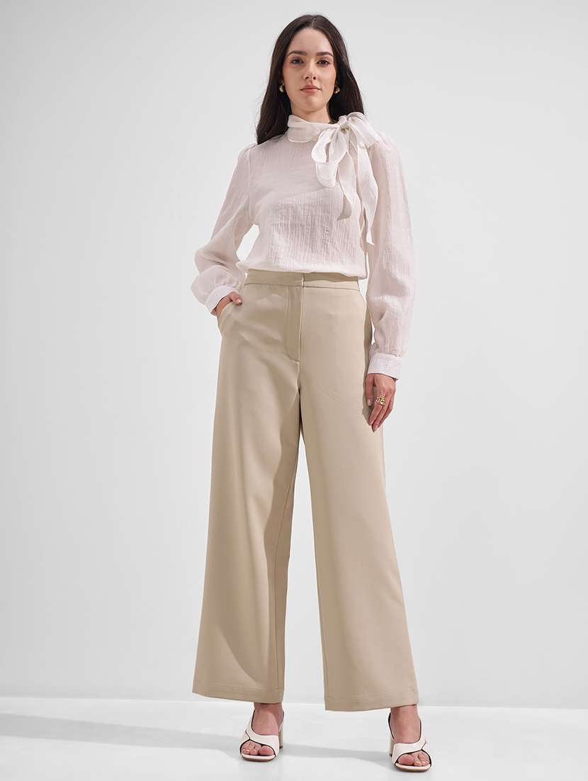 women solid high rise straight fit trouser - 22526941 -  Standard Image - 5