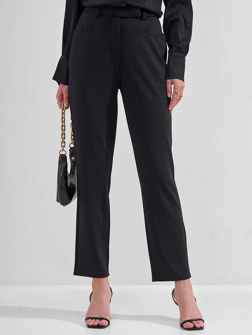 women solid mid rise tailored trouser