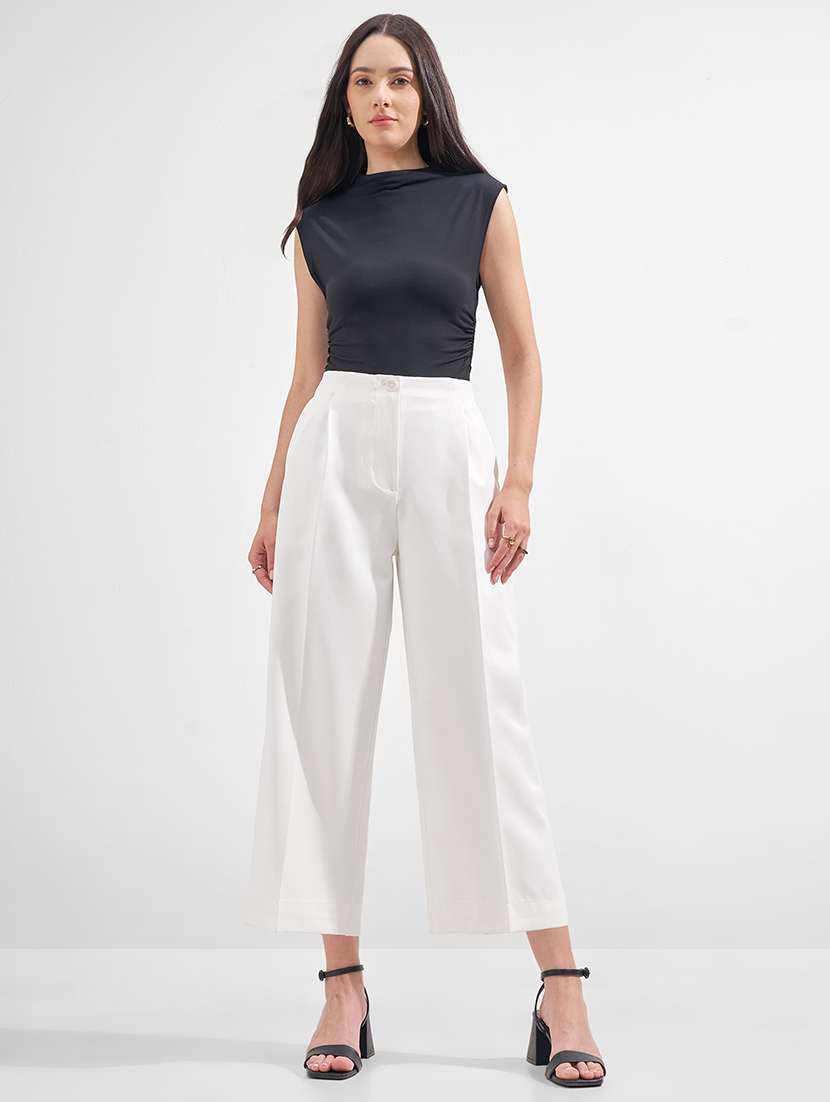 women solid mid rise wide leg trouser - 22526947 -  Standard Image - 5