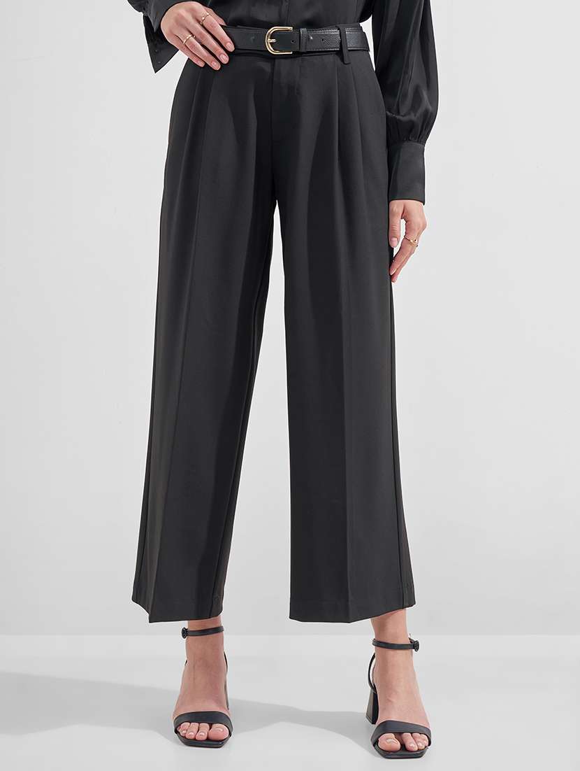 women solid mid rise tailored trouser