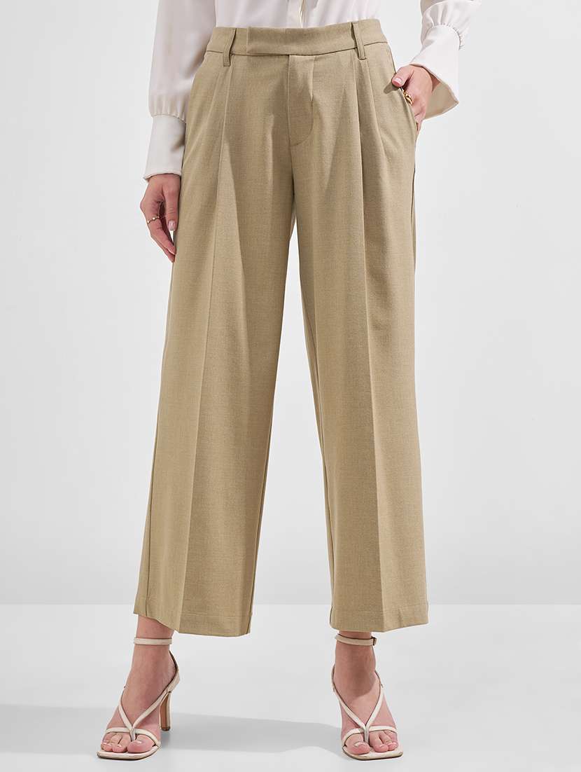 women solid mid rise tailored trouser