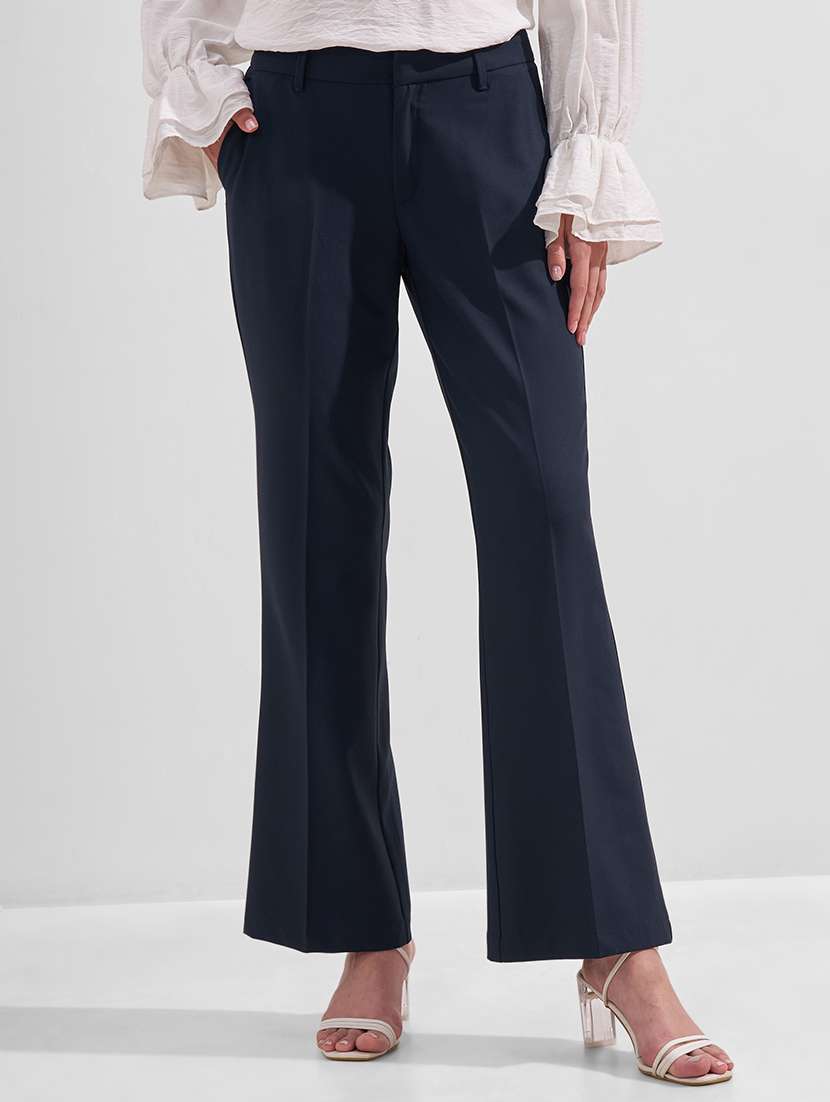 women solid mid rise bootcut trouser