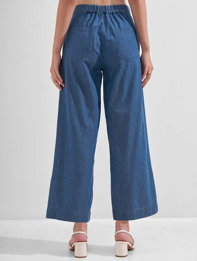 women solid mid rise wide leg trouser - 22526955 -  Standard Image - 3