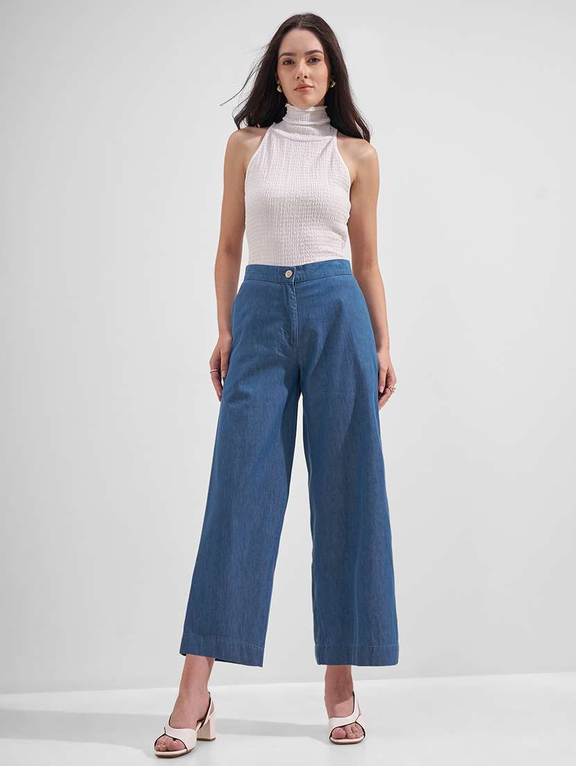 women solid mid rise wide leg trouser - 22526955 -  Standard Image - 5