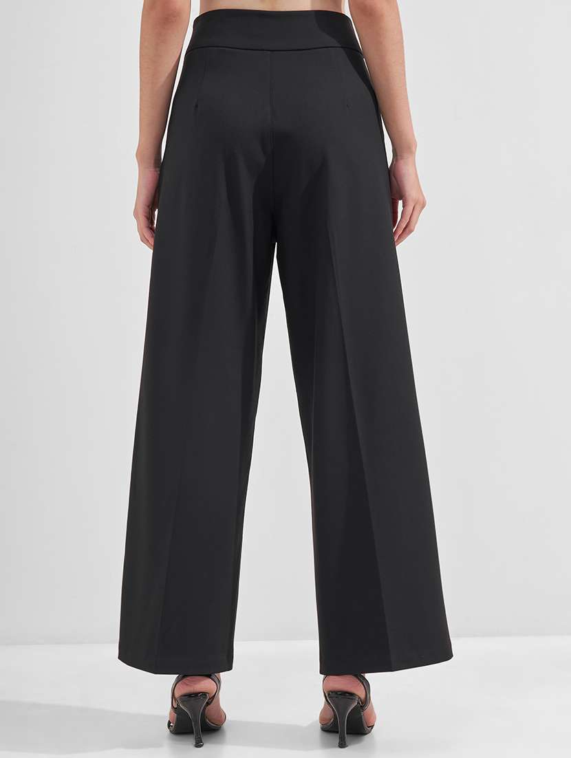 women solid high rise wide leg trouser - 22526961 -  Standard Image - 3