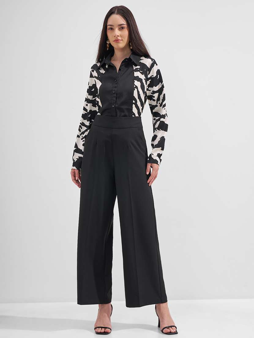 women solid high rise wide leg trouser - 22526961 -  Standard Image - 5