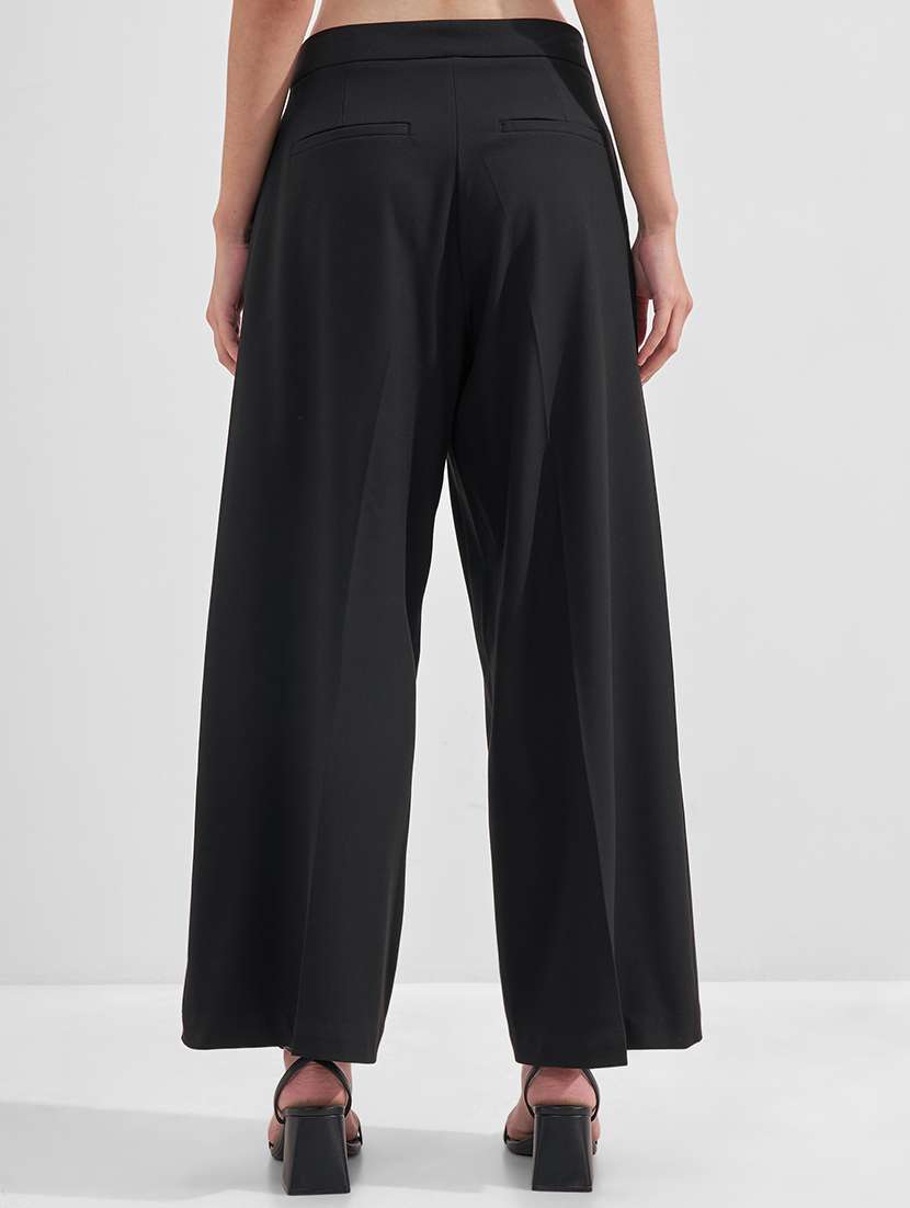 women solid high rise wide leg trouser - 22526962 -  Standard Image - 3