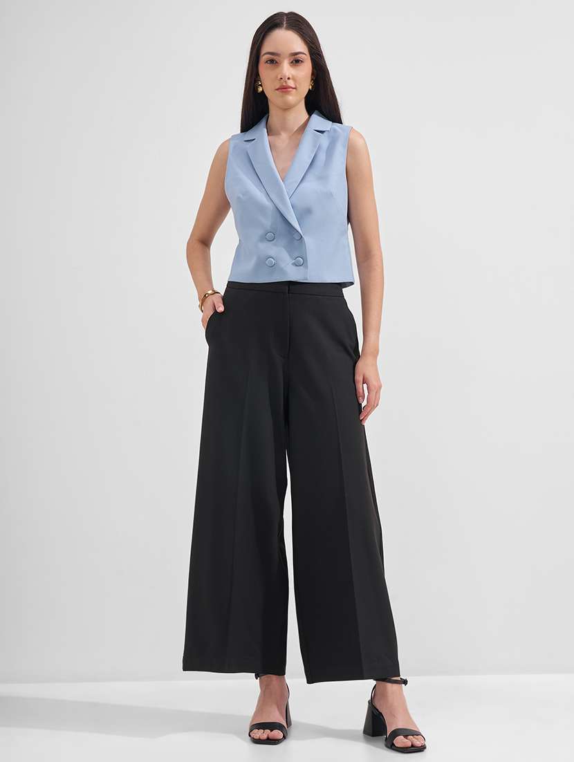 women solid high rise wide leg trouser - 22526962 -  Standard Image - 5
