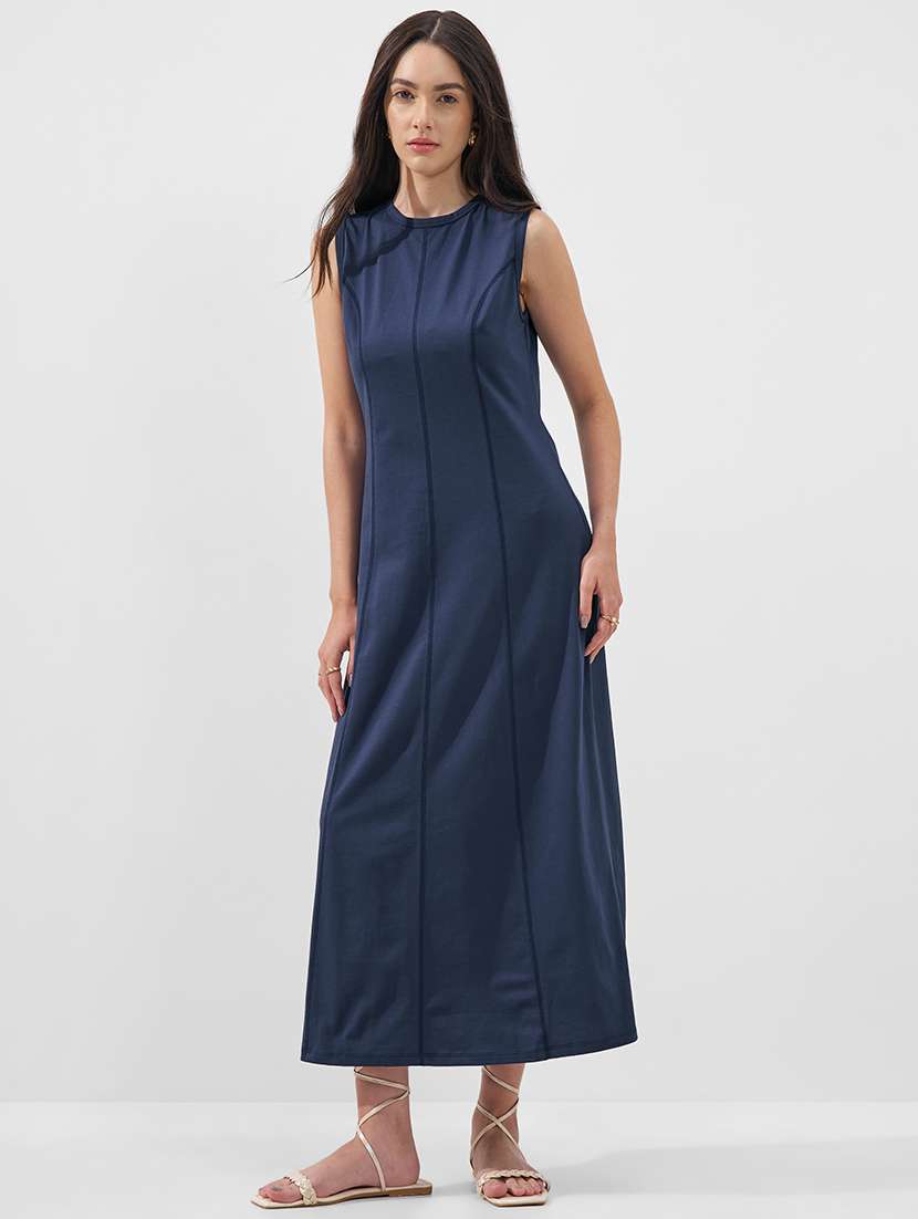 women solid sleeveless a-line dress