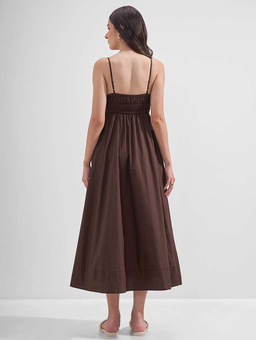 women solid shoulder strap fit and flare dress - 22526966 -  Standard Image - 3
