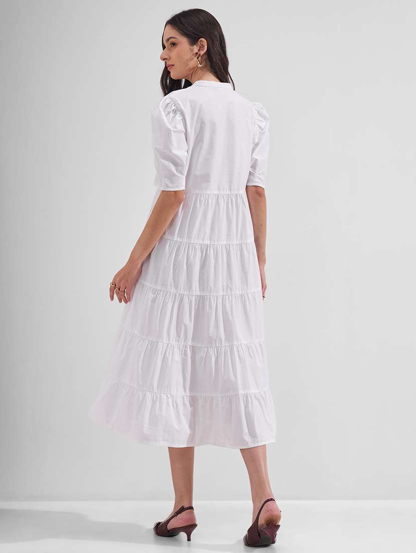 women solid mandarin neck tiered dress - 22526971 -  Standard Image - 3