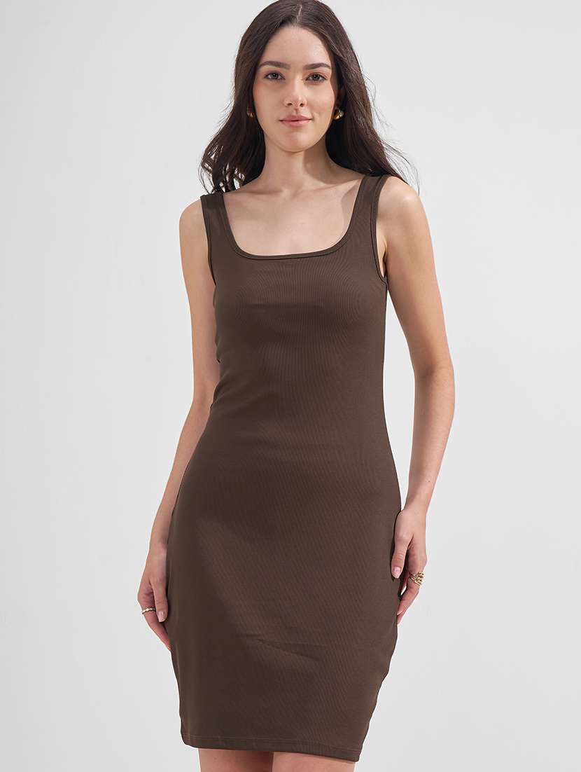 women solid sleeveless bodycon dress