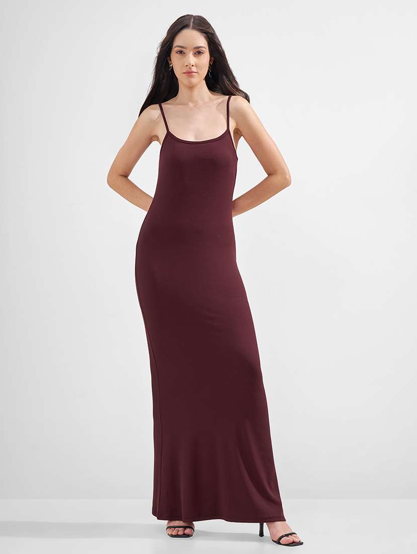 women solid shoulder strap bodycon dress