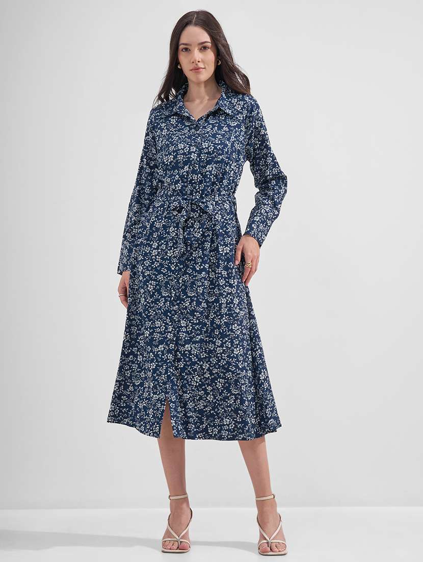 women printed collared shirt dress