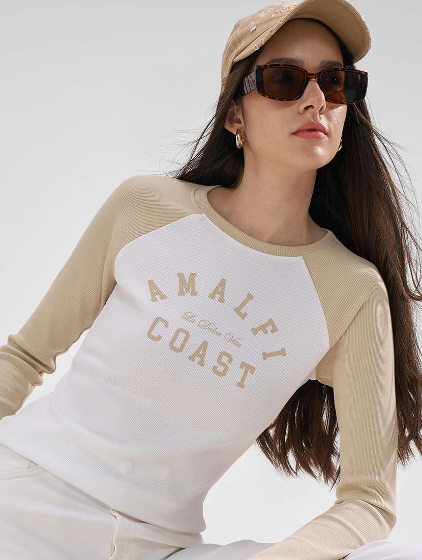 women colourblocked round neck t-shirt