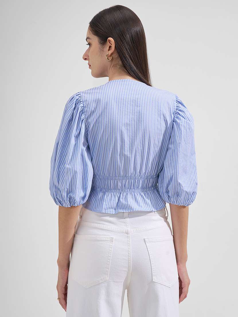 women printed puff sleeves smocked crop top - 22526989 -  Standard Image - 3